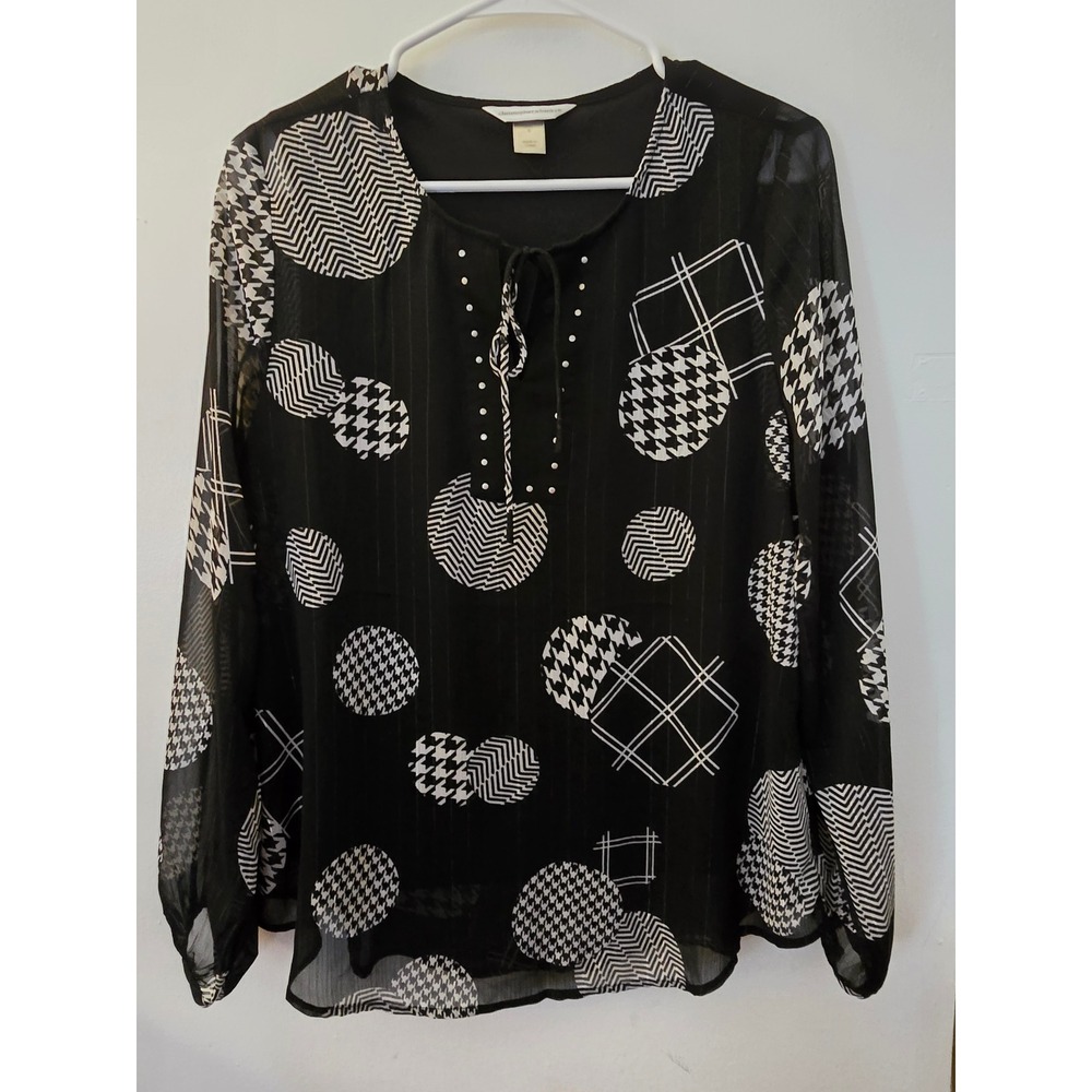 Christopher & Banks Womens Black White Geometric Houndstooth Blouse Small